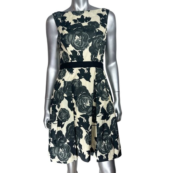 Milly of New York Cream and Black Floral Fit and Flare with Pockets Dress 6 - Picture 1 of 7